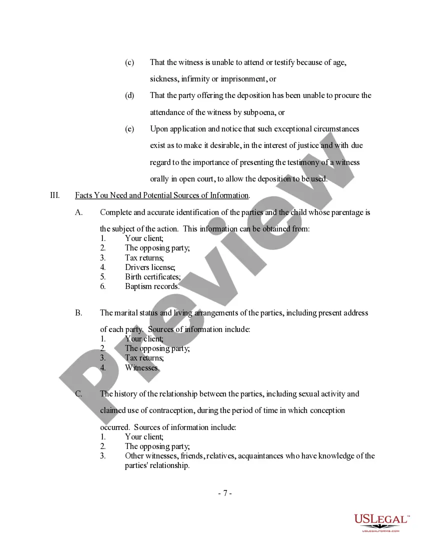 Preview Discovery - Paternity Action Overview, Tips and Pointers Sheet