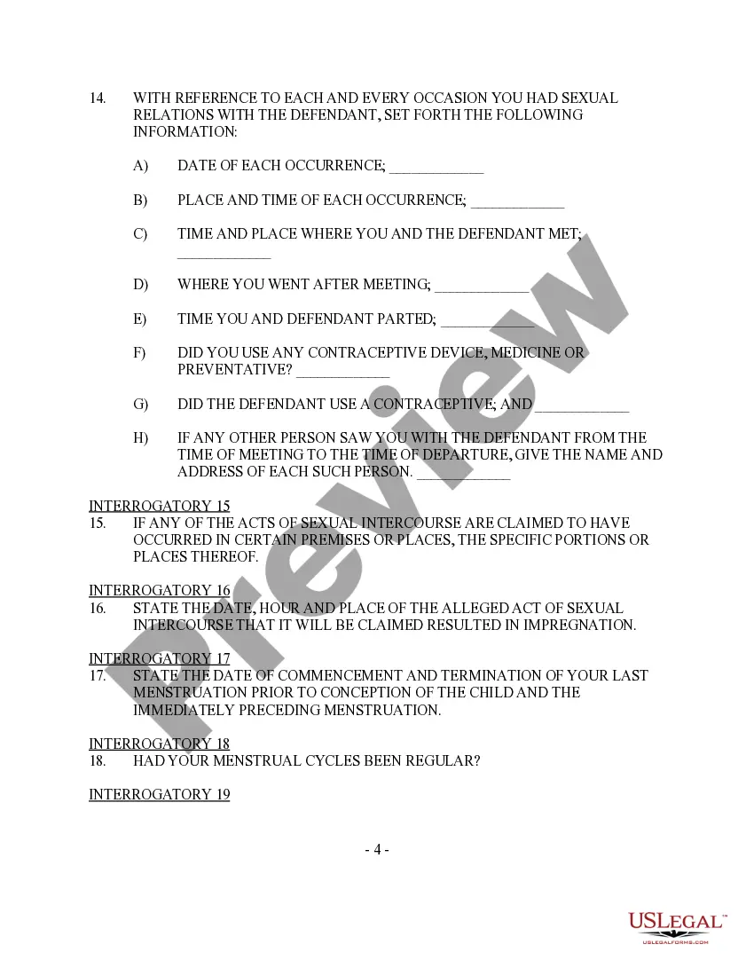 Get Discovery - Defendant's Interrogatories To Plaintiff - Paternity Preview Discovery - Defendant's Interrogatories To Plaintiff - Paternity