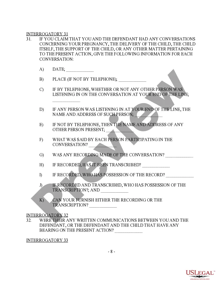 Get Discovery - Defendant's Interrogatories To Plaintiff - Paternity Preview Discovery - Defendant's Interrogatories To Plaintiff - Paternity