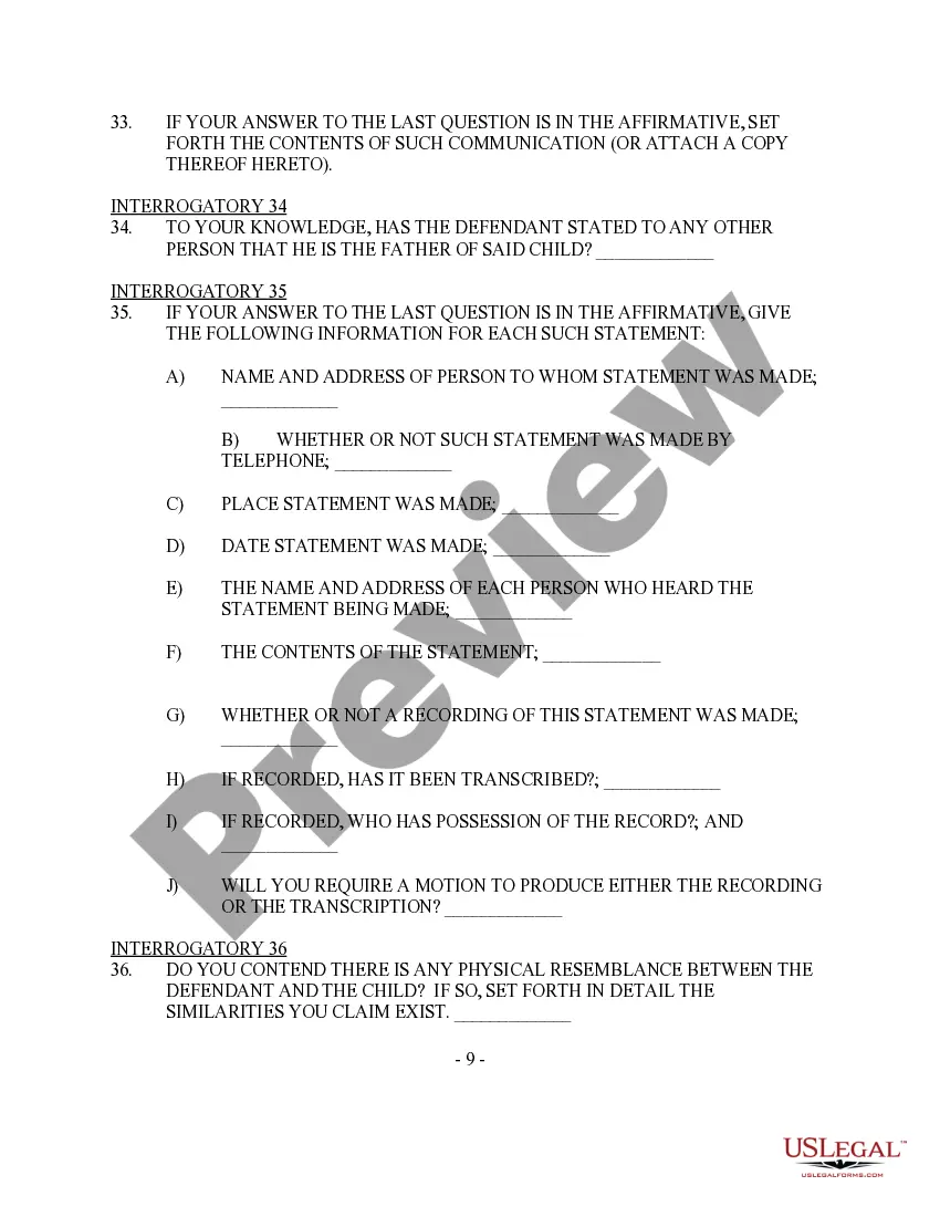 Get Discovery - Defendant's Interrogatories To Plaintiff - Paternity Preview Discovery - Defendant's Interrogatories To Plaintiff - Paternity