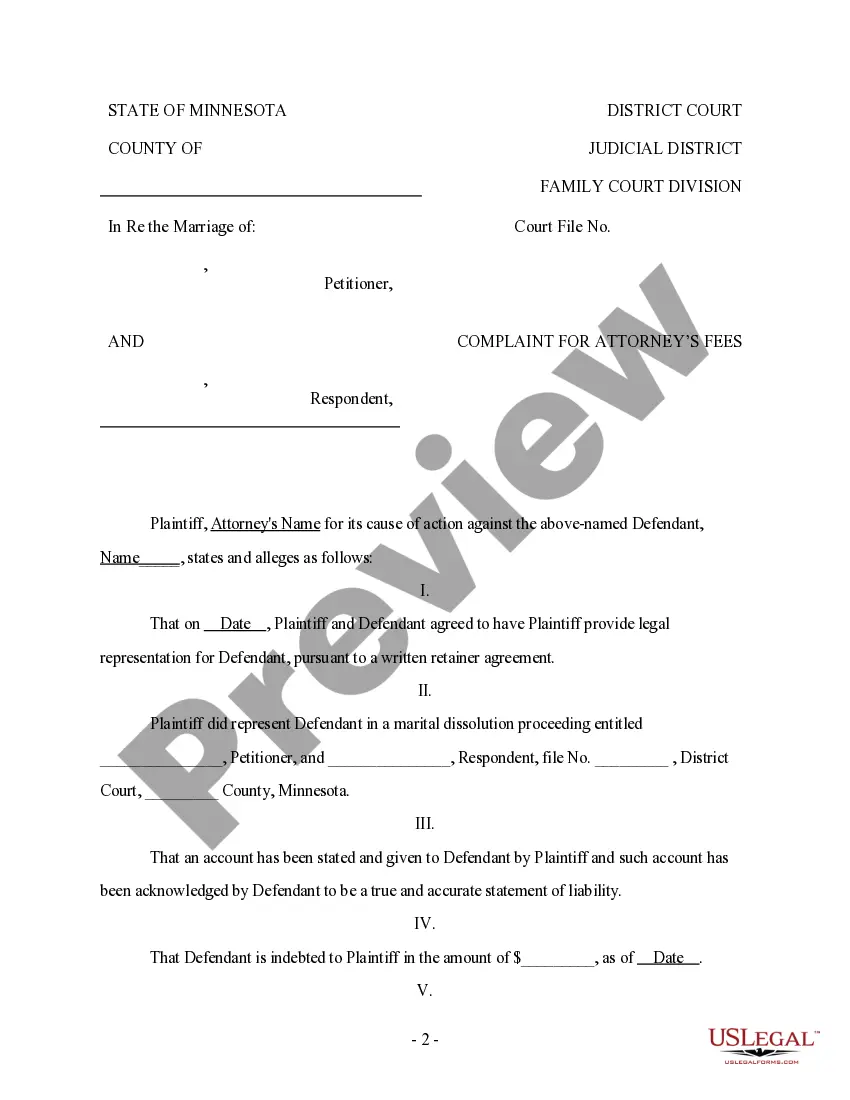 Preview Summons and Complaint regarding Client's unpaid Attorney's Fees