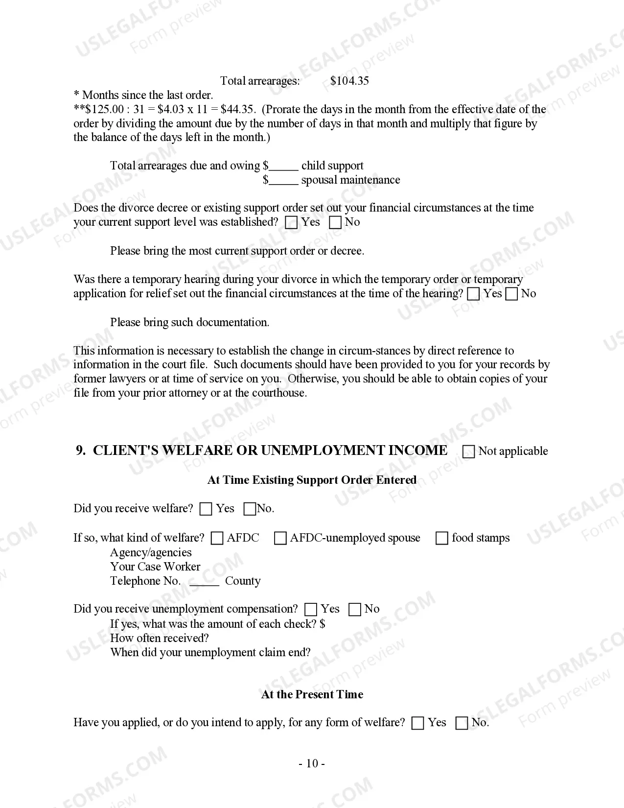 Preview Post-Decree Modification or Amendment Questionnaire