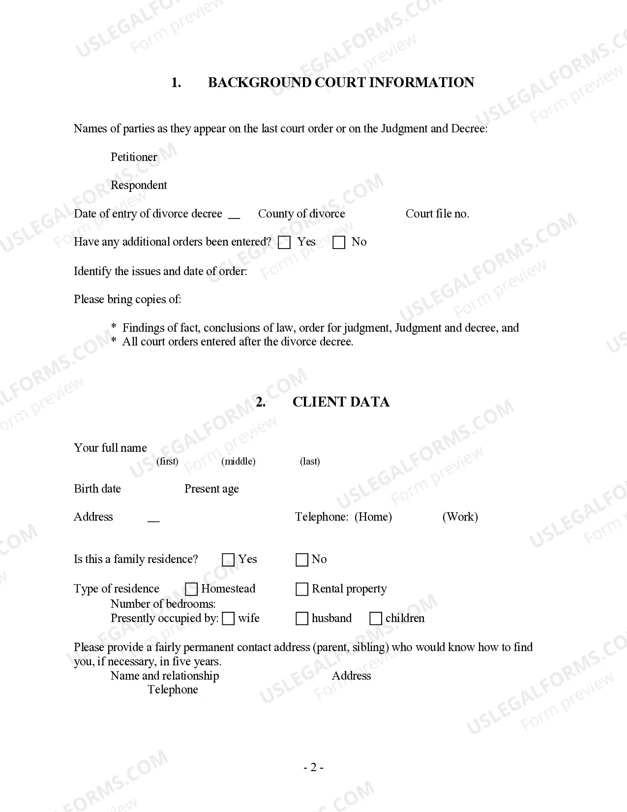 Preview Post-Decree Modification or Amendment Questionnaire