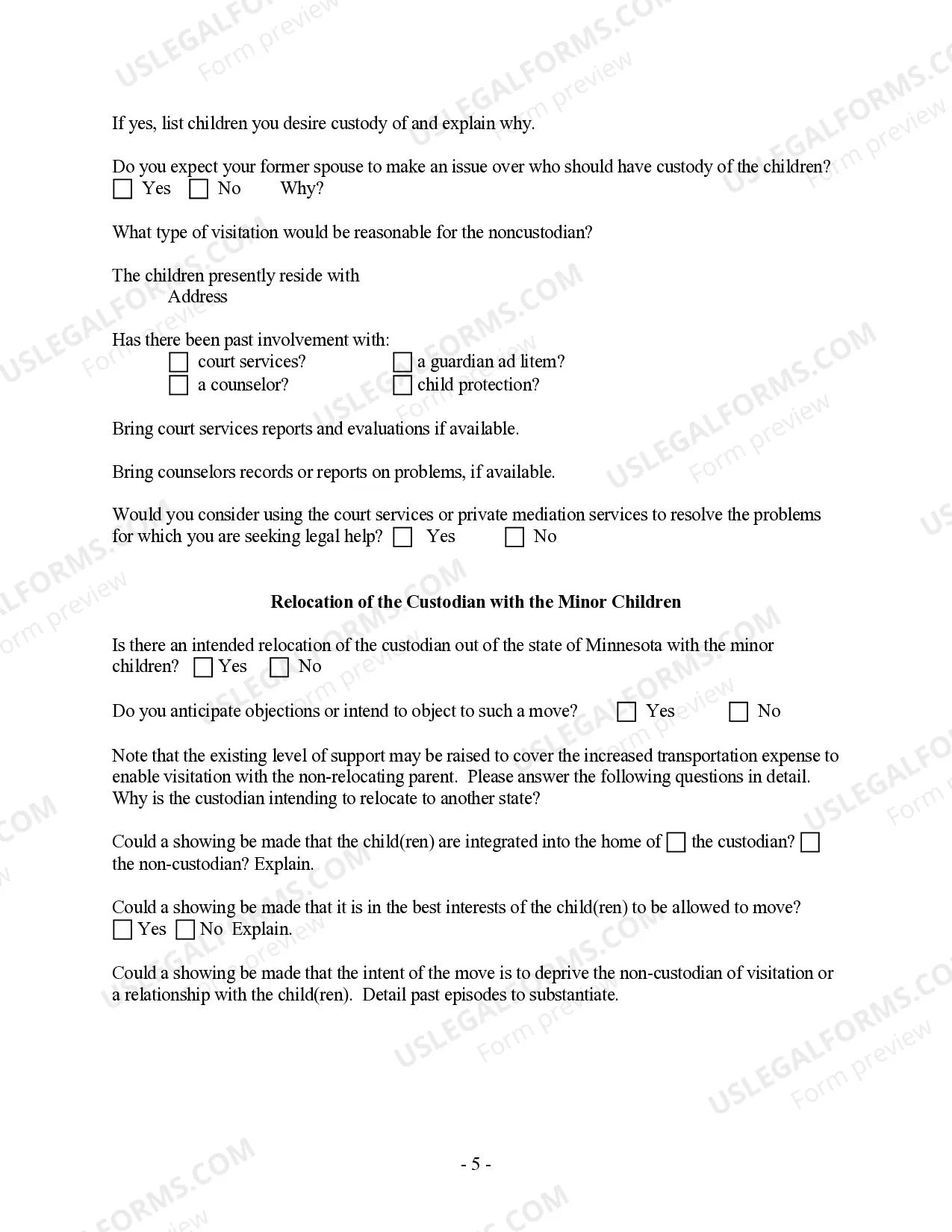 Preview Post-Decree Modification or Amendment Questionnaire