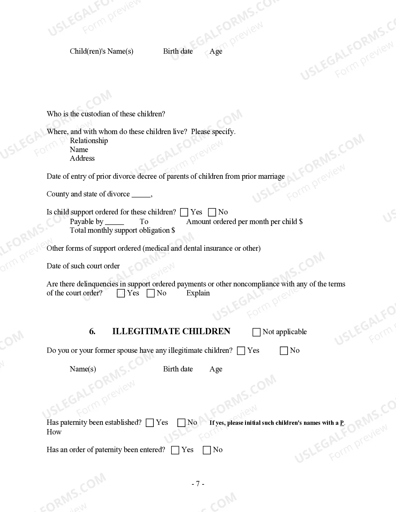 Preview Post-Decree Modification or Amendment Questionnaire