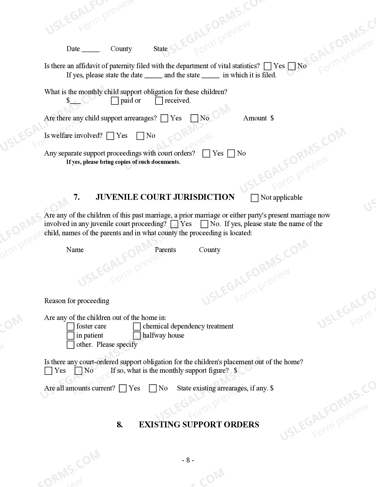 Preview Post-Decree Modification or Amendment Questionnaire