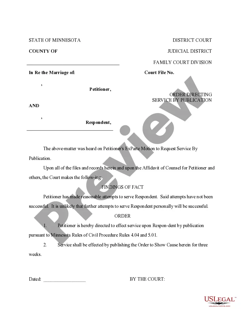 Preview Request for Service by Publication, and necessary materials