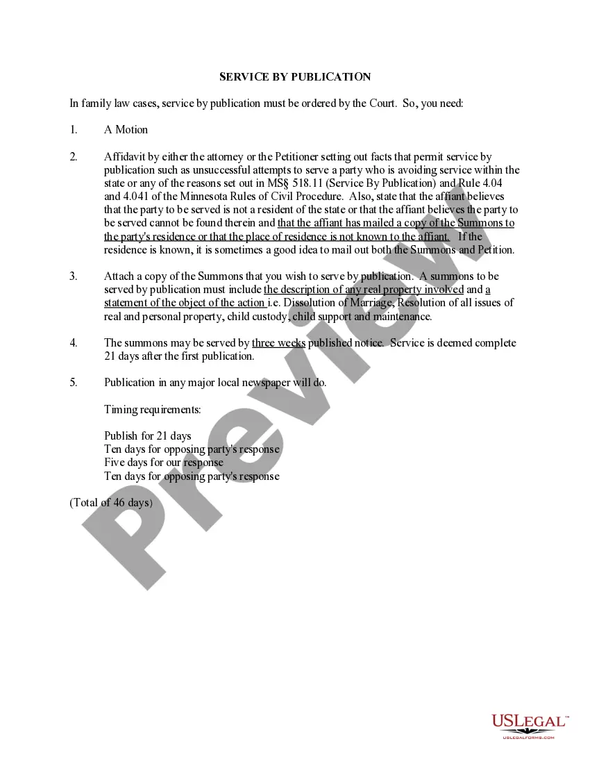 Preview Request for Service by Publication, and necessary materials