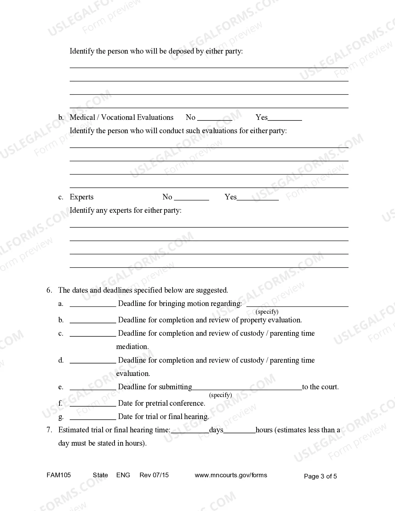 Preview Scheduling Information Statement for Filing with Court
