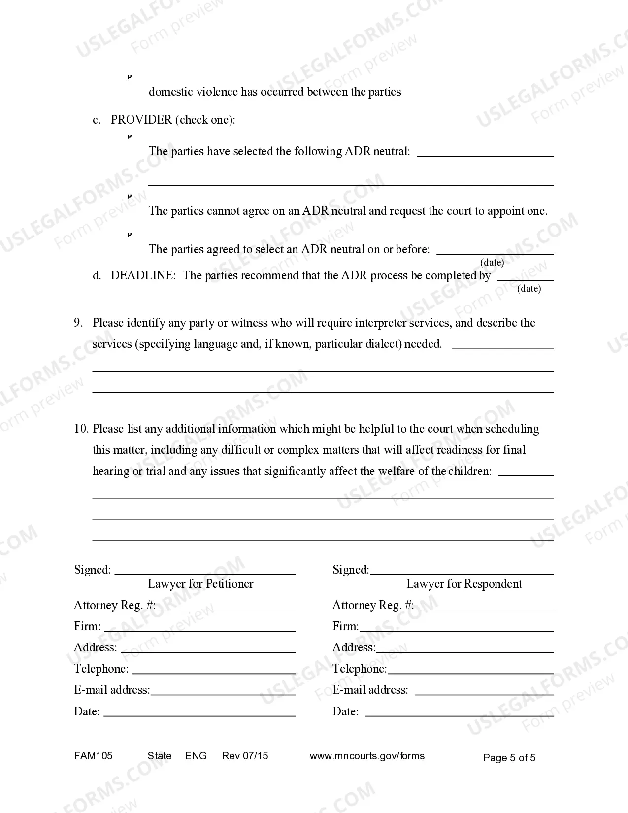 Preview Scheduling Information Statement for Filing with Court