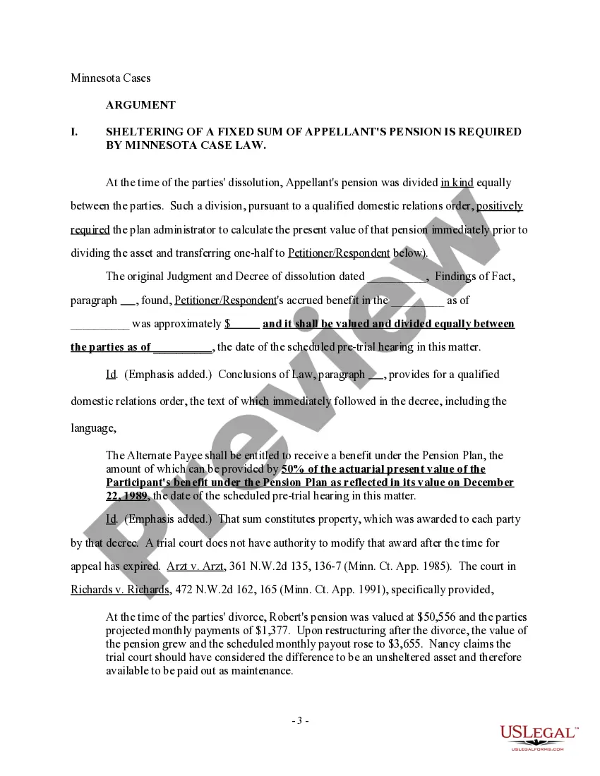Preview Reply Brief of Appellant - Sheltering a Fixed Sum of Appellant's Pension Fund
