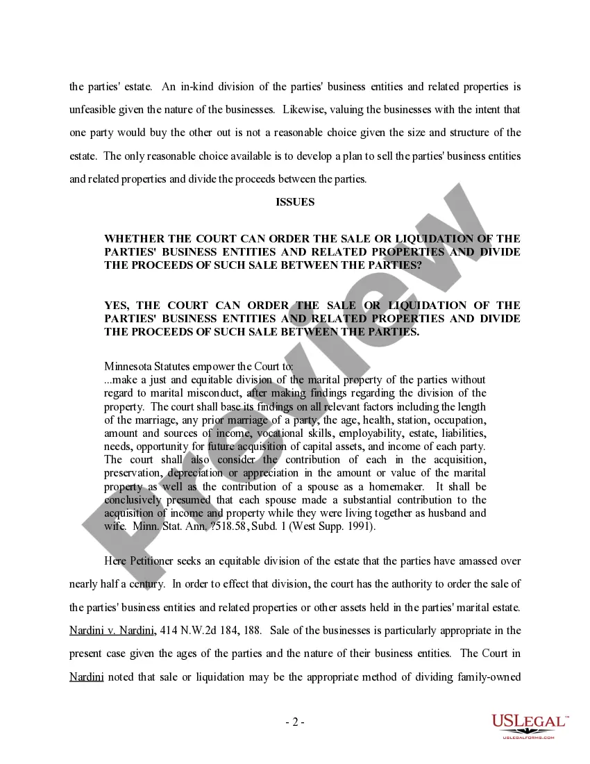 Preview Memorandum Regarding Partition and of Family Owned Business and Related Property