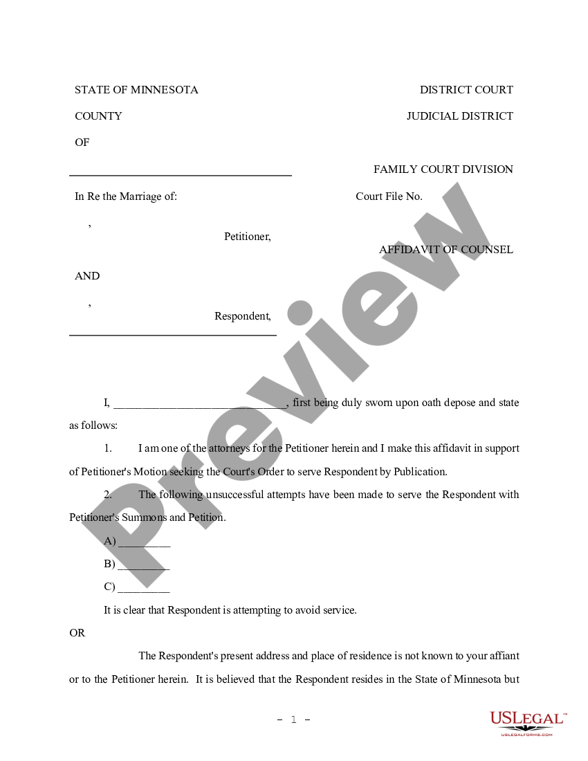 Minnesota Request for Service by Publication, Affidavit and Summons ...