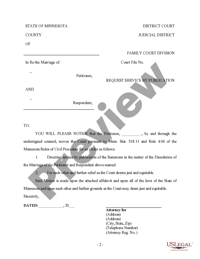 Preview Request for Service by Publication, Affidavit and Summons