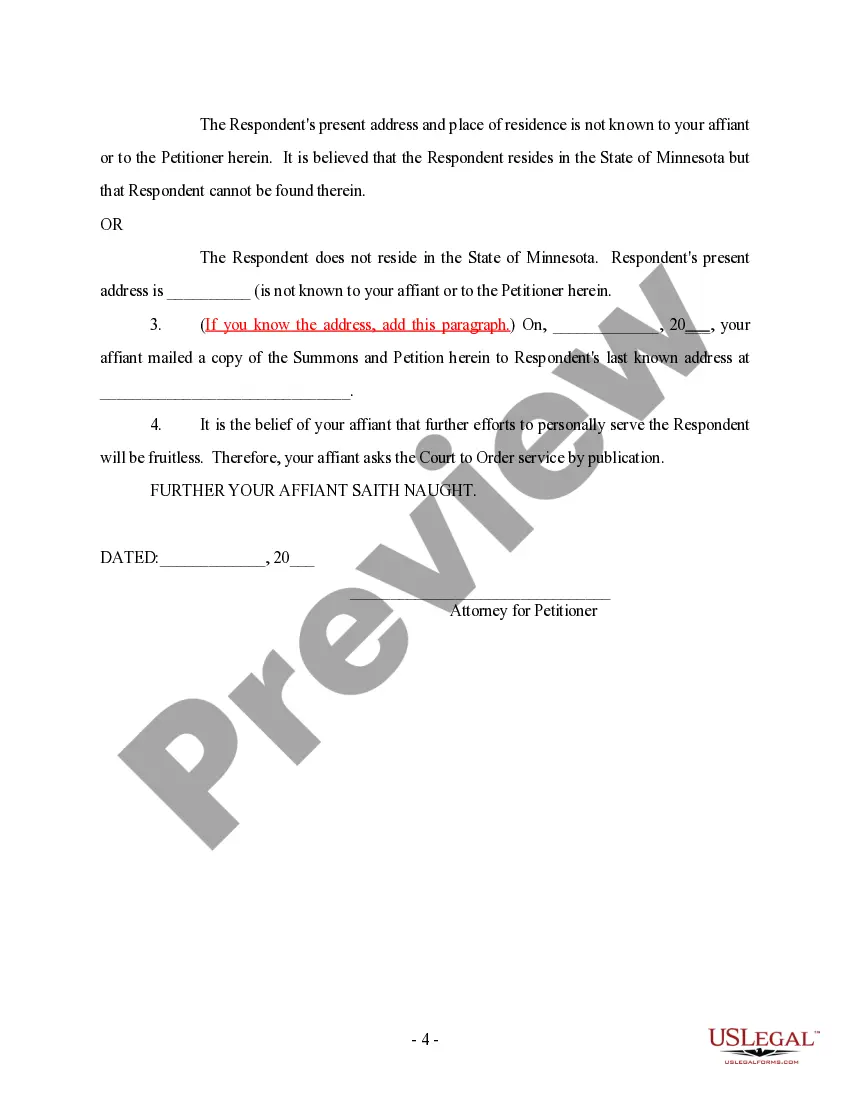 Preview Request for Service by Publication, Affidavit and Summons