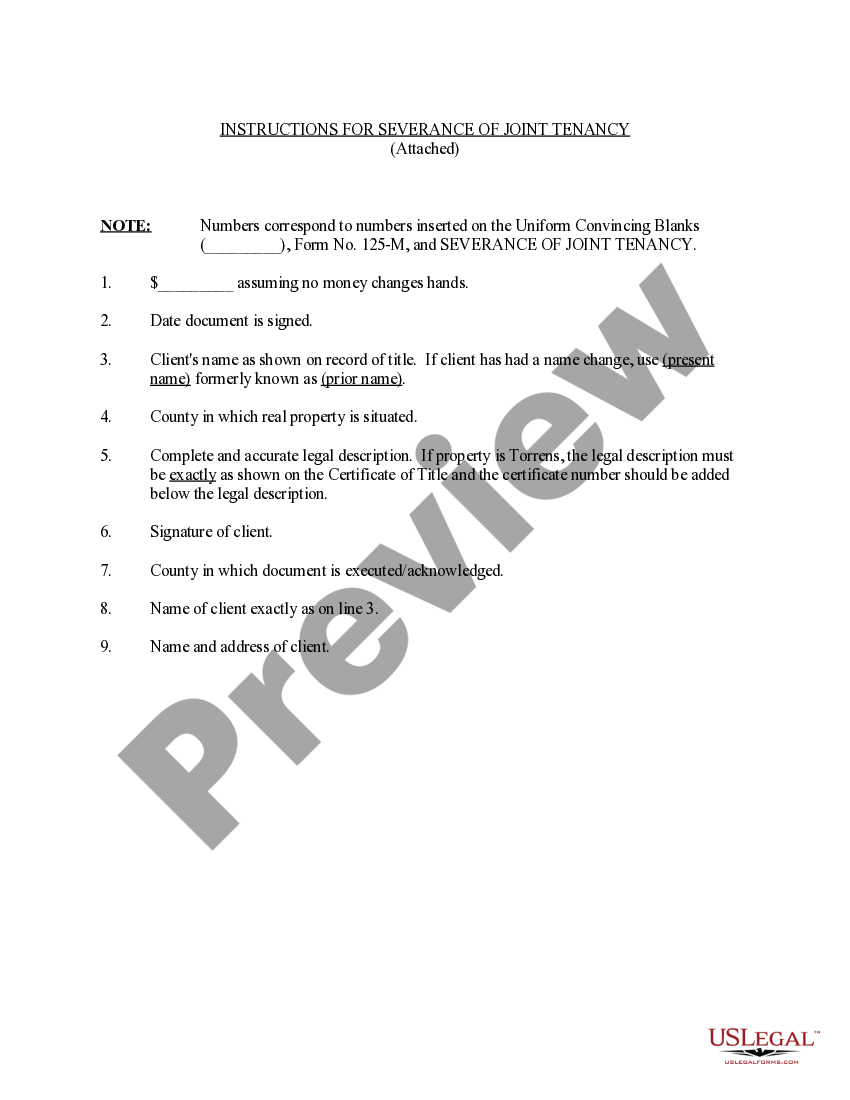 Minnesota Instructions for Severance of Joint Tenancy US Legal Forms