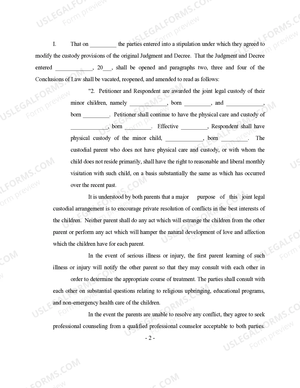 Preview Stipulation for Change of Custody and Order