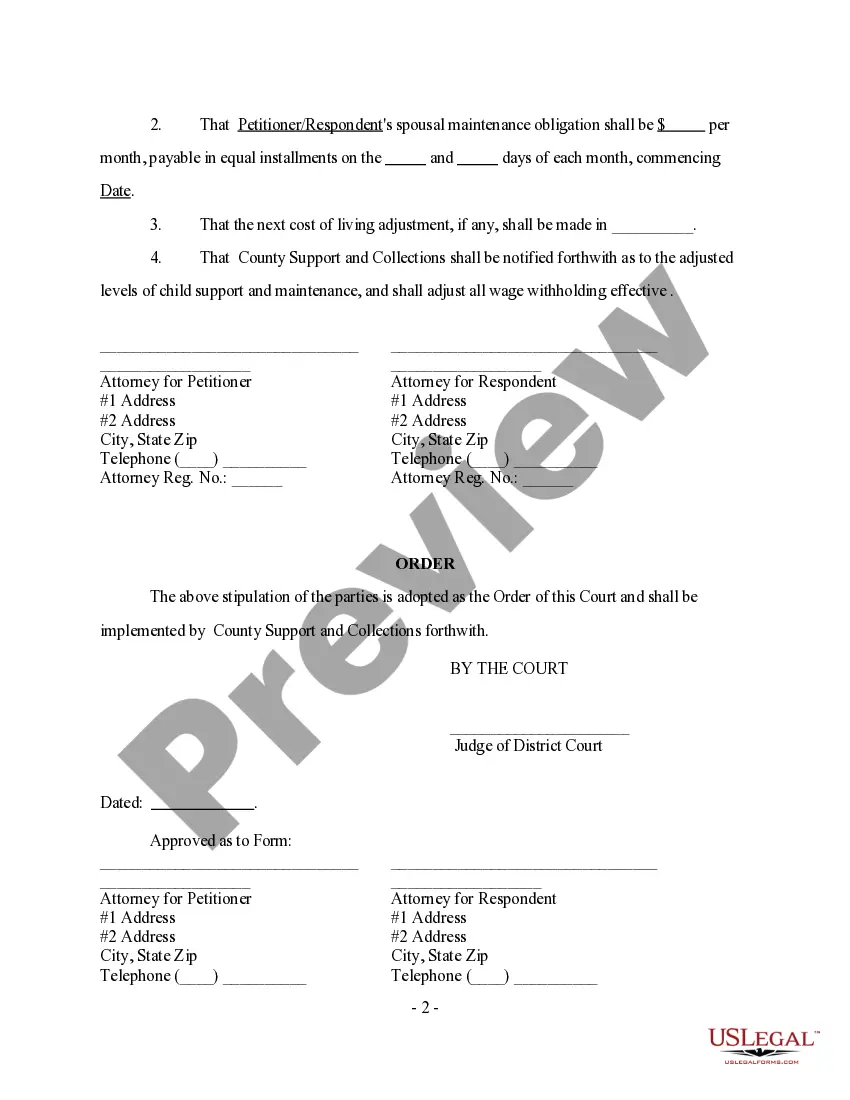 Preview Stipulation and Order Regarding Child Support