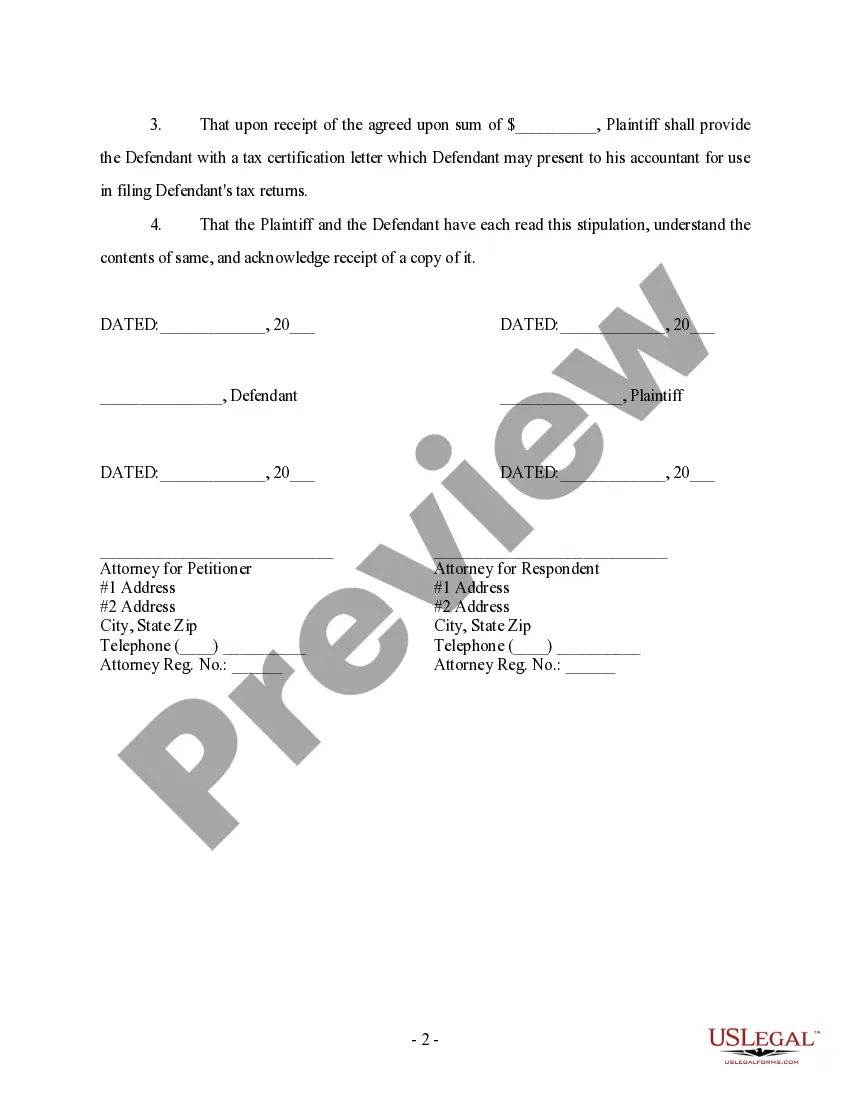 Preview Stipulation for Settlement