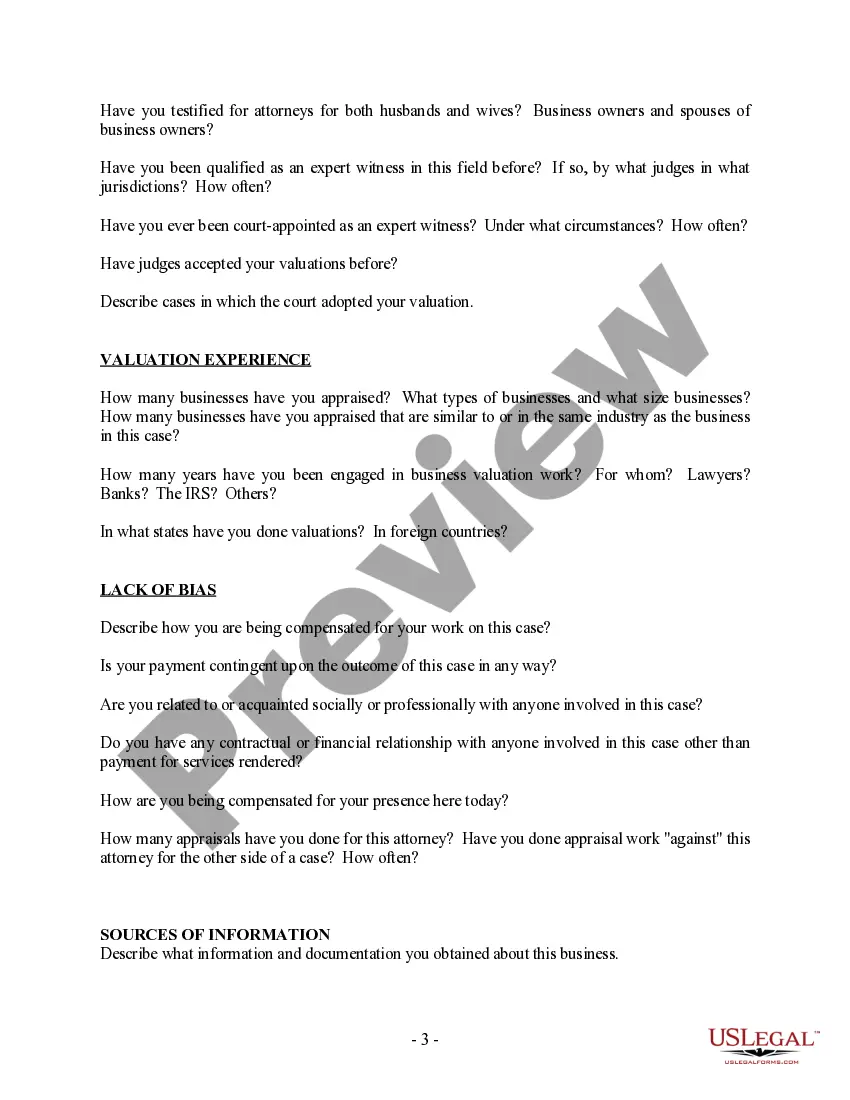 Preview Preliminary Information Questionnaire for Expert Witness