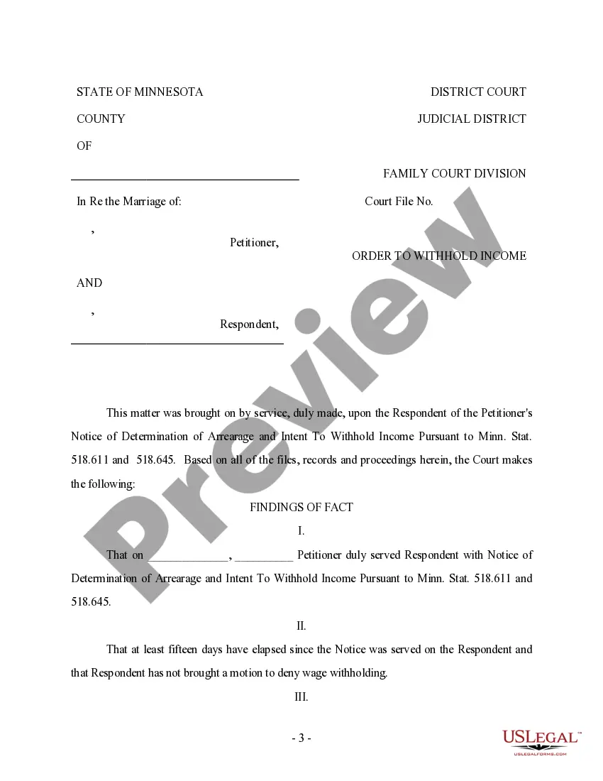 Preview Notice of Determination of Arrearage and Intent to Withhold Income Pursuant to Minnesota Statute Section 518.611 and 518.645