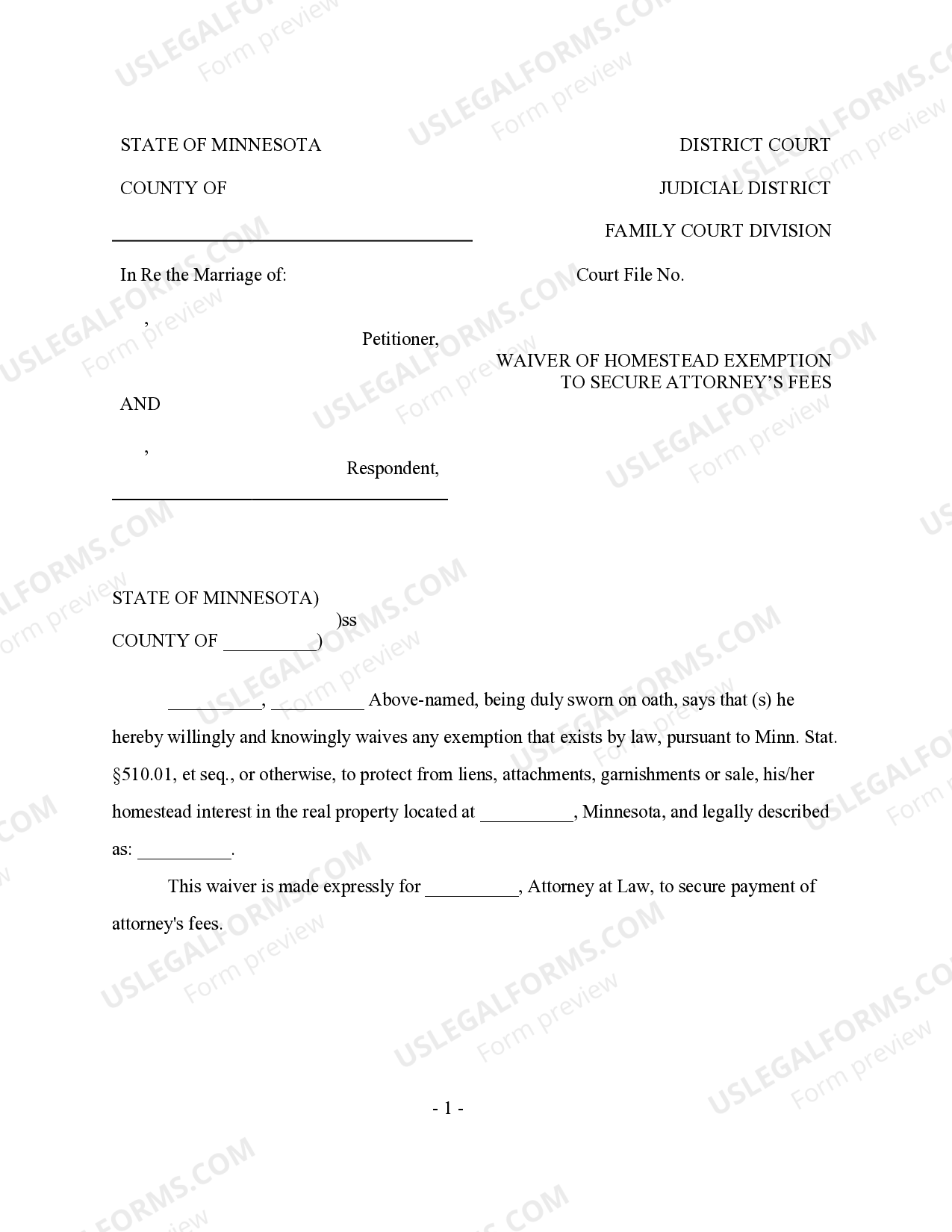 Minnesota Waiver of Homestead Exemption by Client to secure Attorney's
