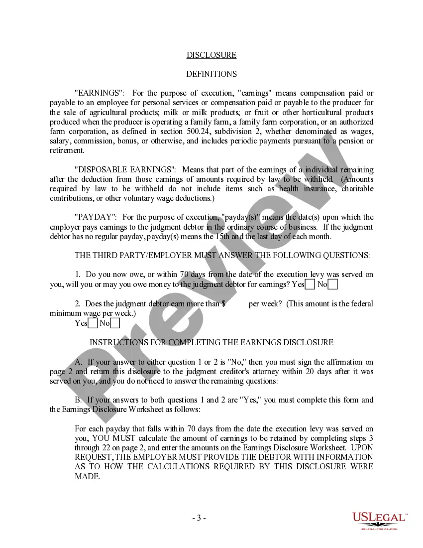 Preview Notice of Third Party Levy and Disclosure - Garnishment