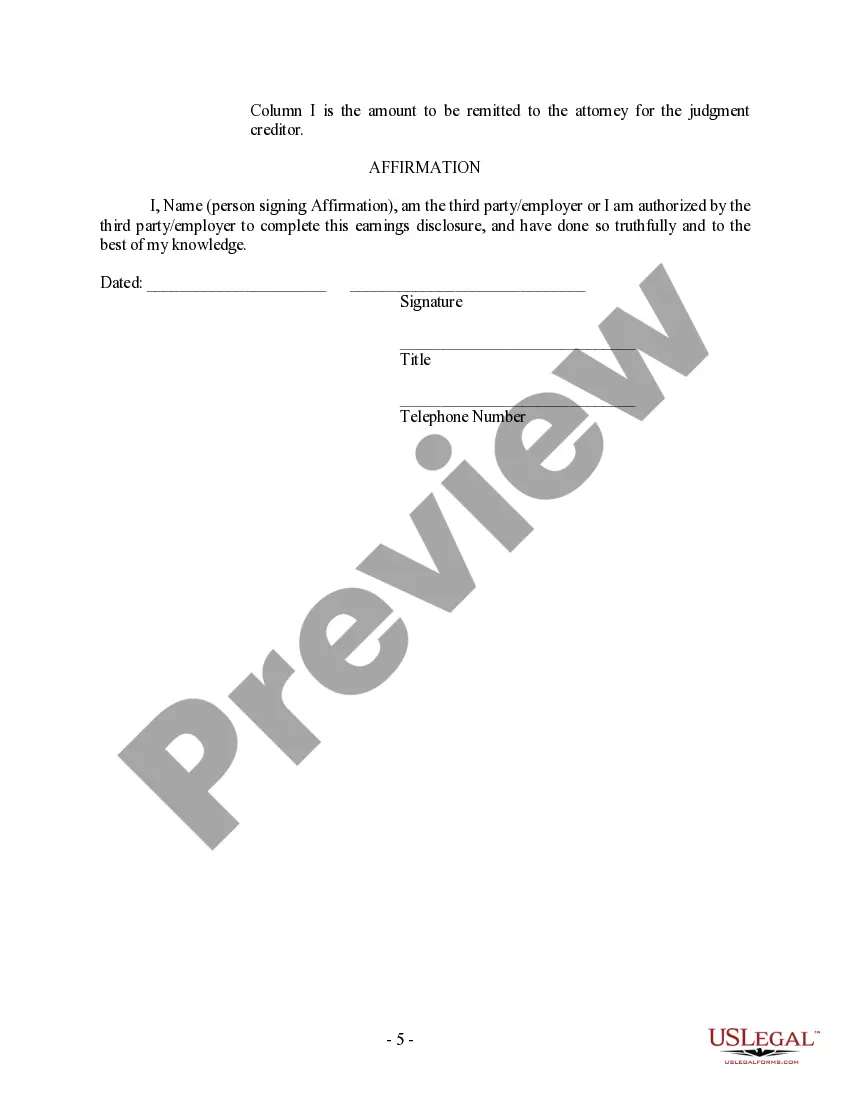Preview Notice of Third Party Levy and Disclosure - Garnishment