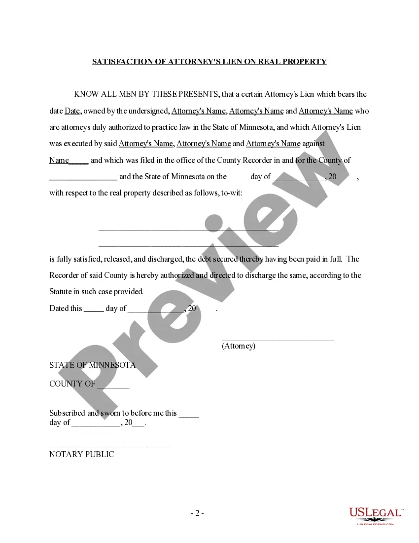 Get Satisfaction of Attorney's Lien Against Personal Property Preview Satisfaction of Attorney's Lien Against Personal Property