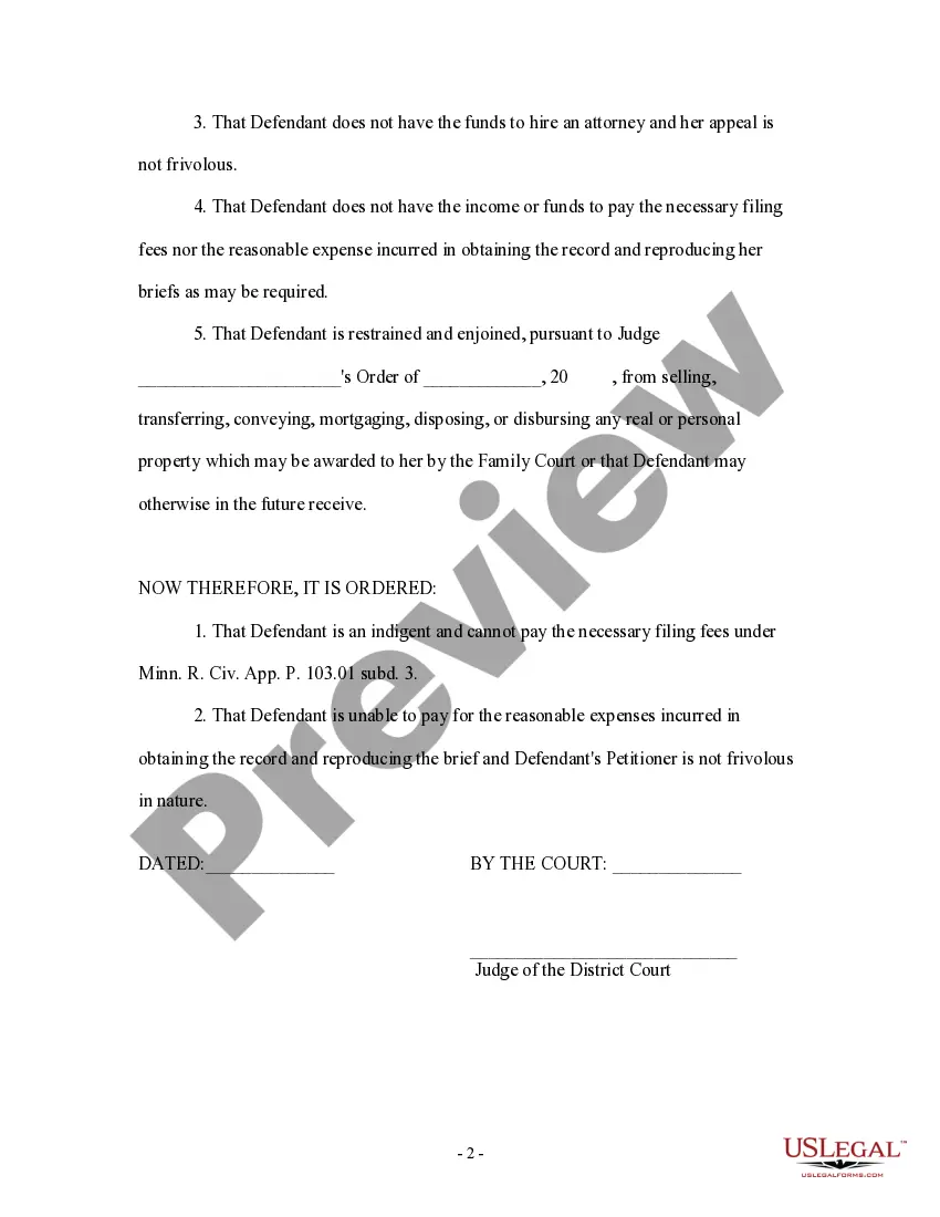 Preview Ex Parte Order allowing petitioner to proceed in forma pauperis