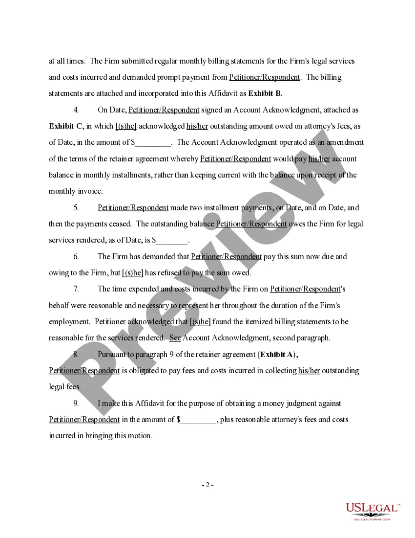 Preview Affidavit of Attorney regarding Claim against Client for Unpaid Fees