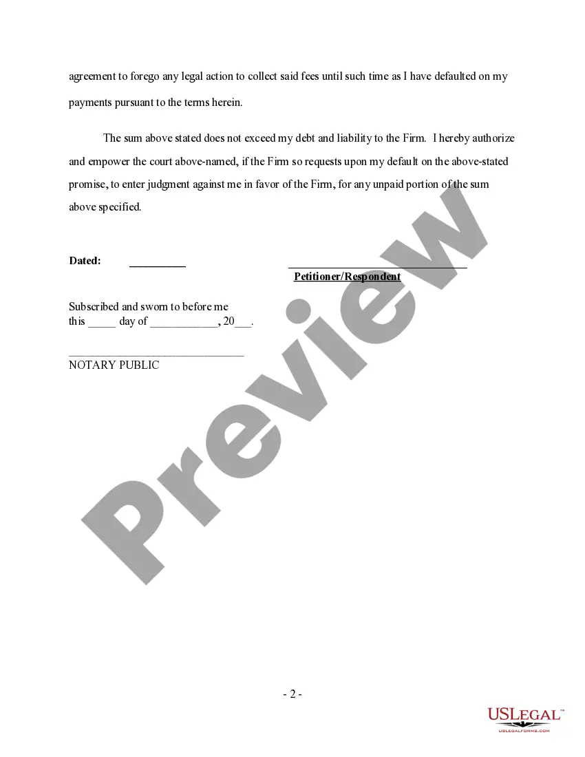 Preview Promissory Note and Confession of Judgment for Legal Fees