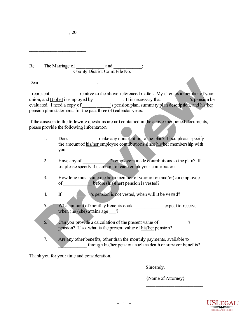 Minnesota Letter Requesting Client Pension Plan Account Statements for ...