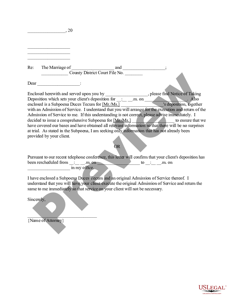 Minnesota Discovery Letter To Opposing Counsel Regarding Deposition