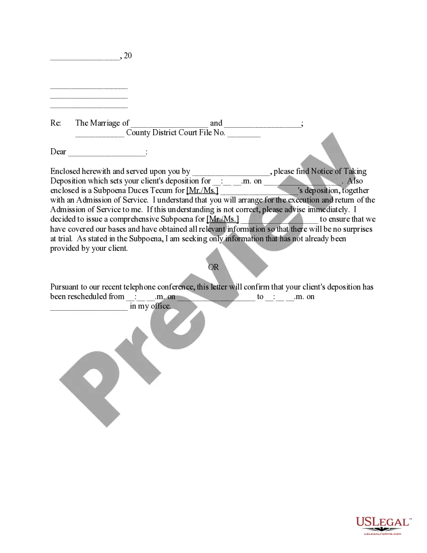 Preview Discovery - Letter to Opposing Counsel regarding Deposition and Subpoena Duces Tecum