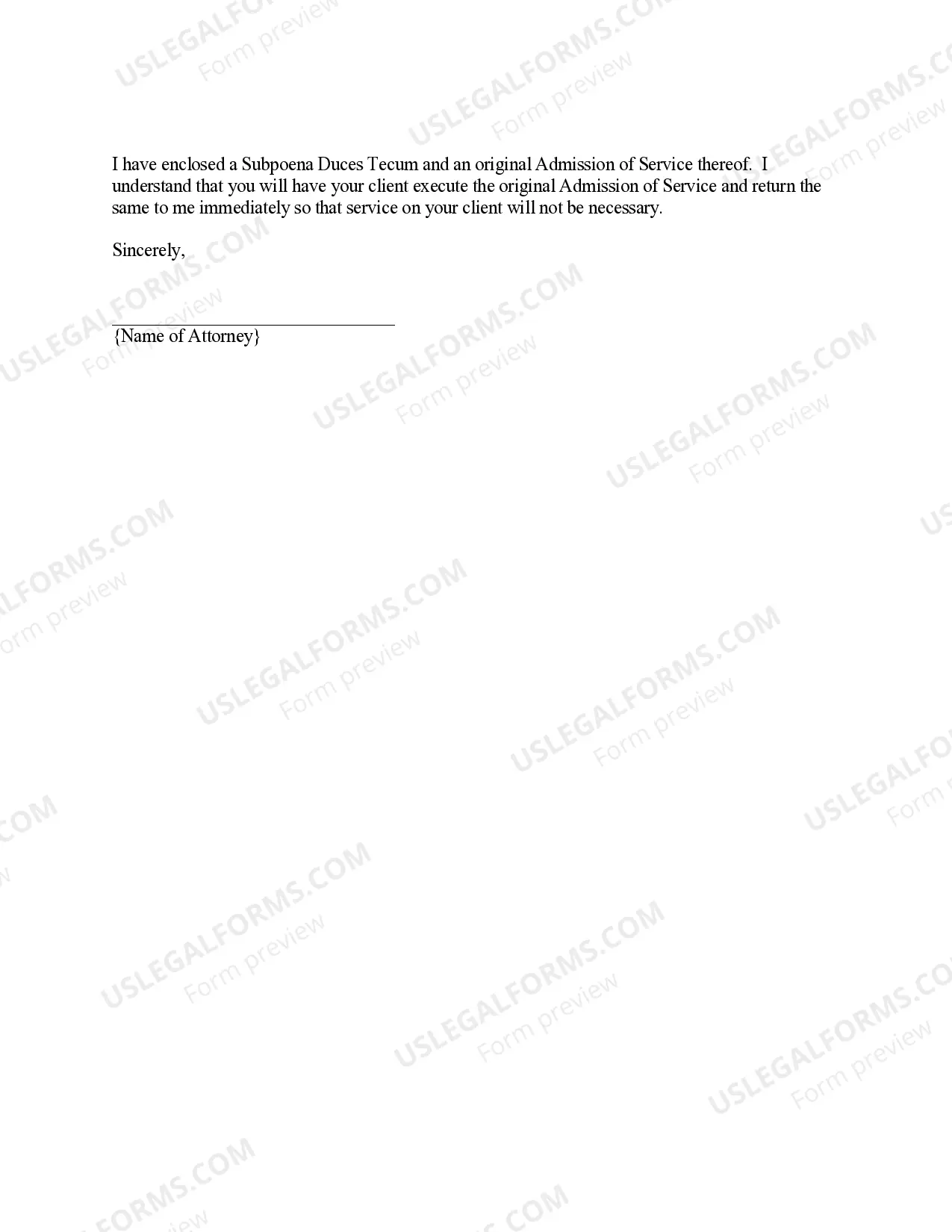 Preview Discovery - Letter to Opposing Counsel regarding Deposition and Subpoena Duces Tecum