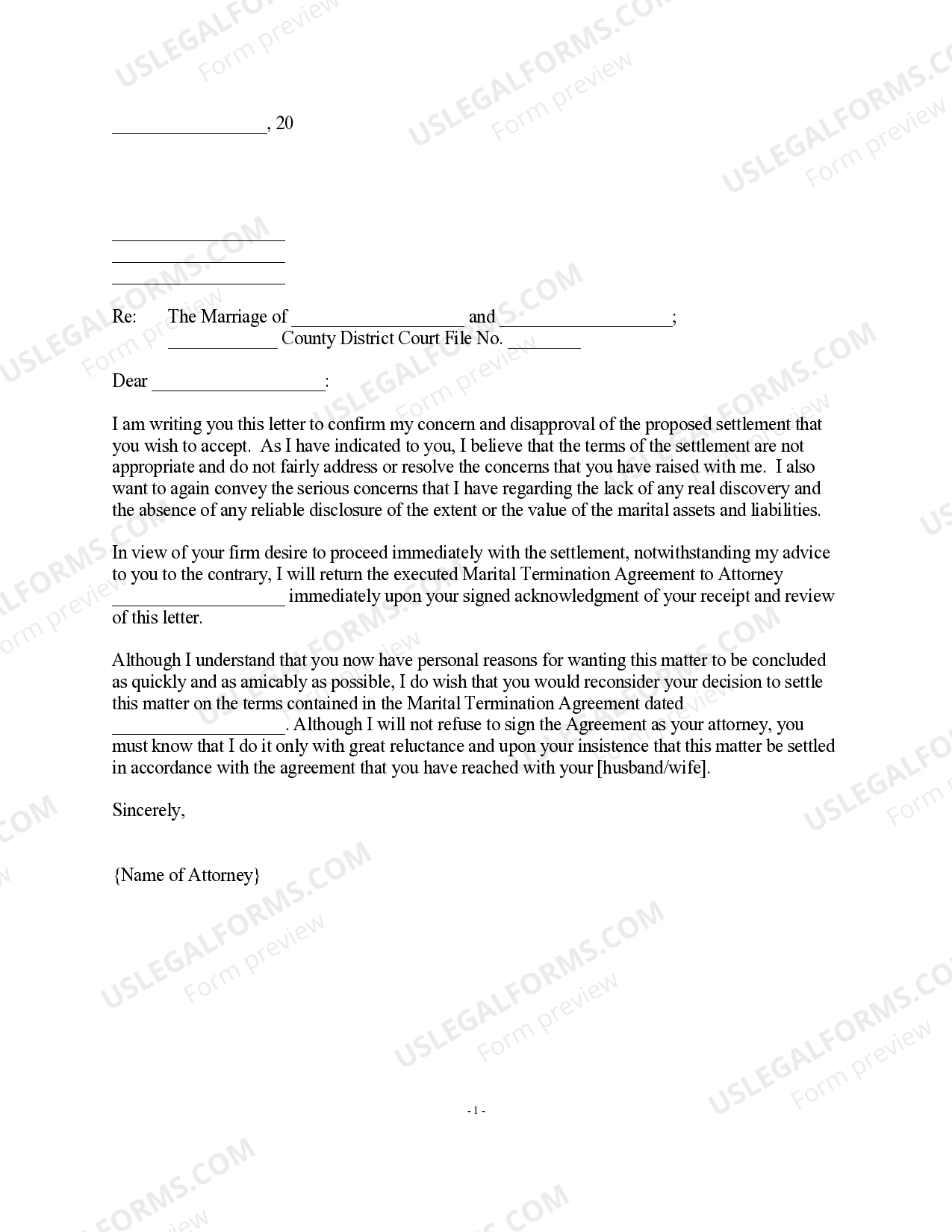 Minnesota Cover Letter Attorney Disagreement with Client Demand to