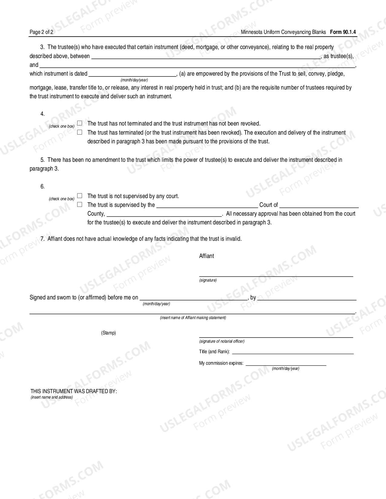 Preview Affidavit of Trustee Regarding Certificate of Trust or Trust Instrument for Business Entity - Minn. Stat. 501B.57