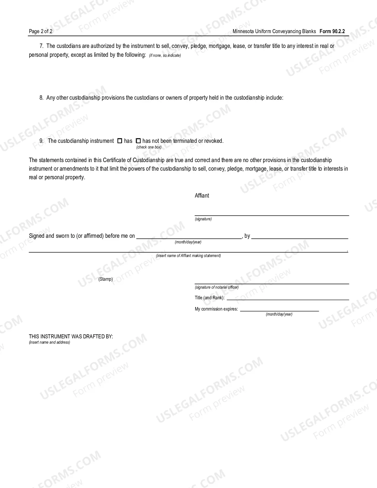 Preview Affidavit of Custodian