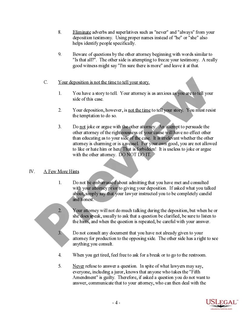 Get Your Deposition - A Client's guide to their deposition by opposing counsel Preview Your Deposition - A Client's guide to their deposition by opposing counsel