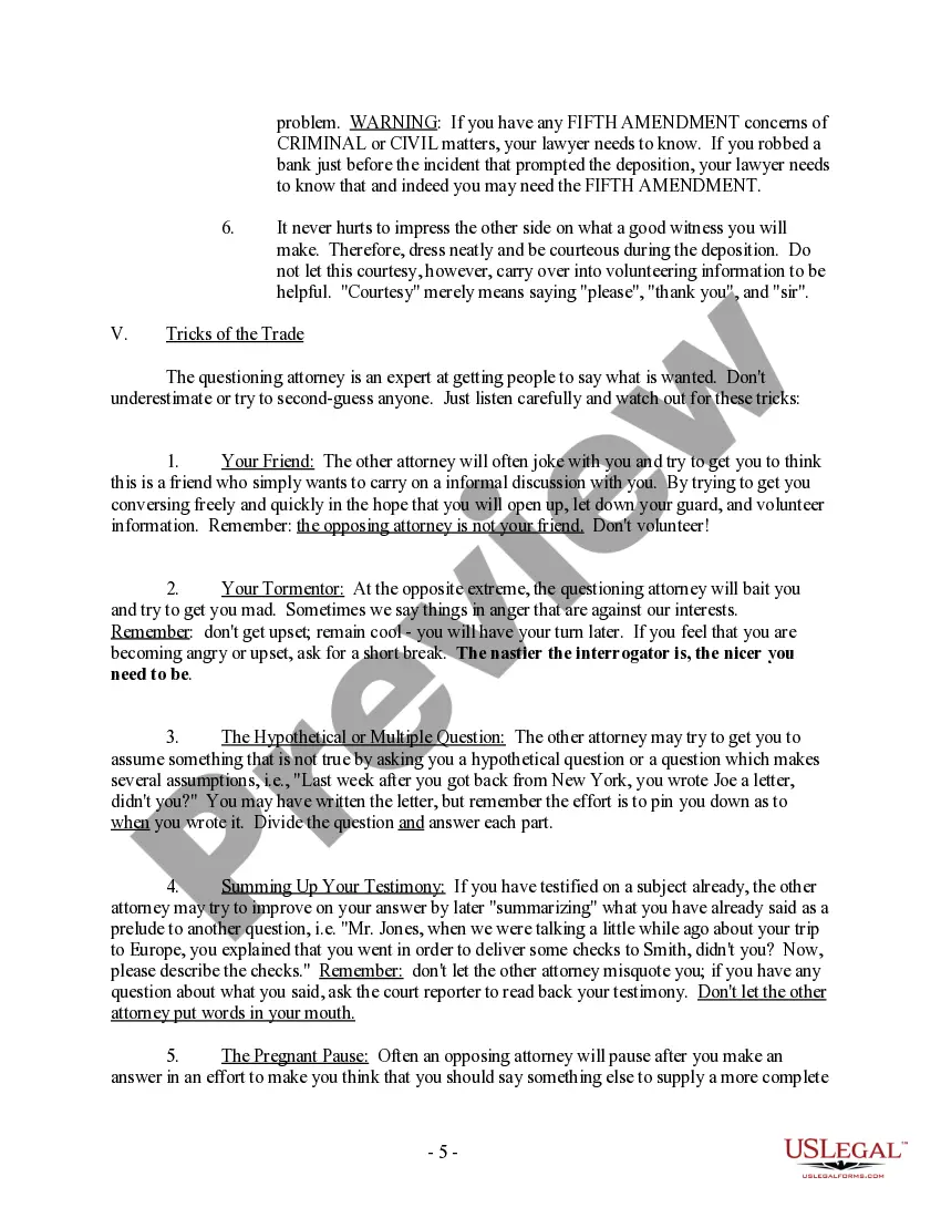 Get Your Deposition - A Client's guide to their deposition by opposing counsel Preview Your Deposition - A Client's guide to their deposition by opposing counsel