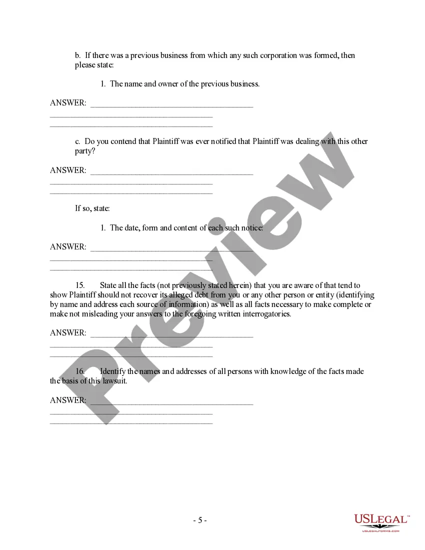 Preview Discovery - Pretrial Interrogatories to Individual Debtor