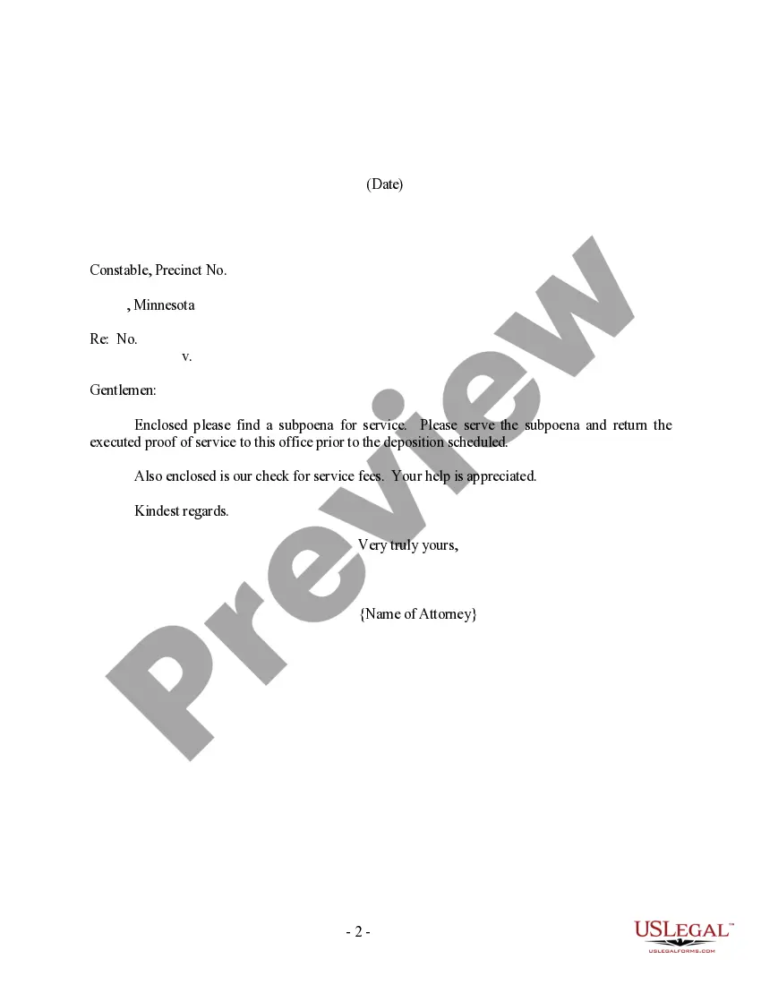 Preview Discovery - Deposition Subpoena for service by Sheriff