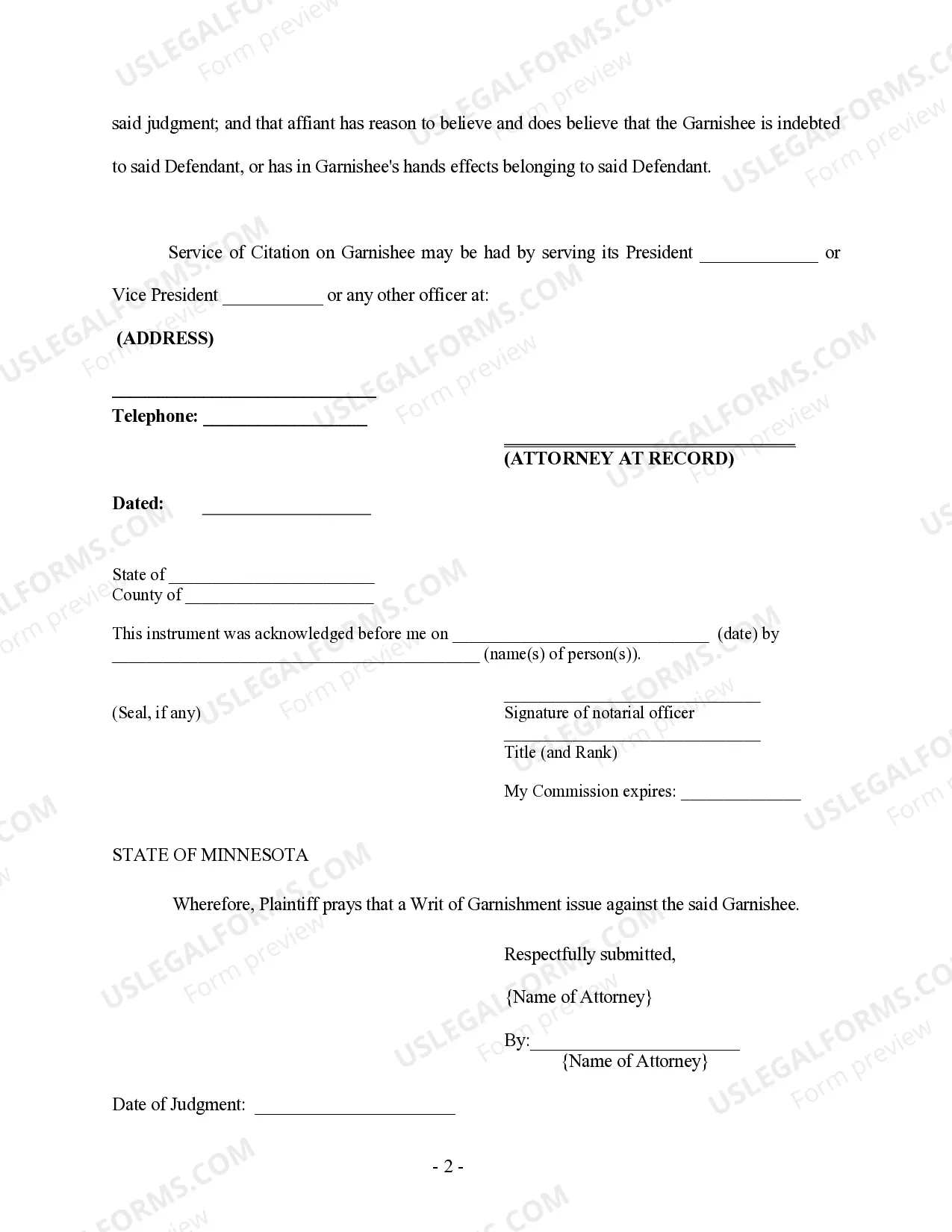 Preview Attorney Affidavit for Writ of Garnishment