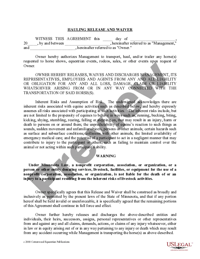 Preview Minnesota Horse Equine Forms Package