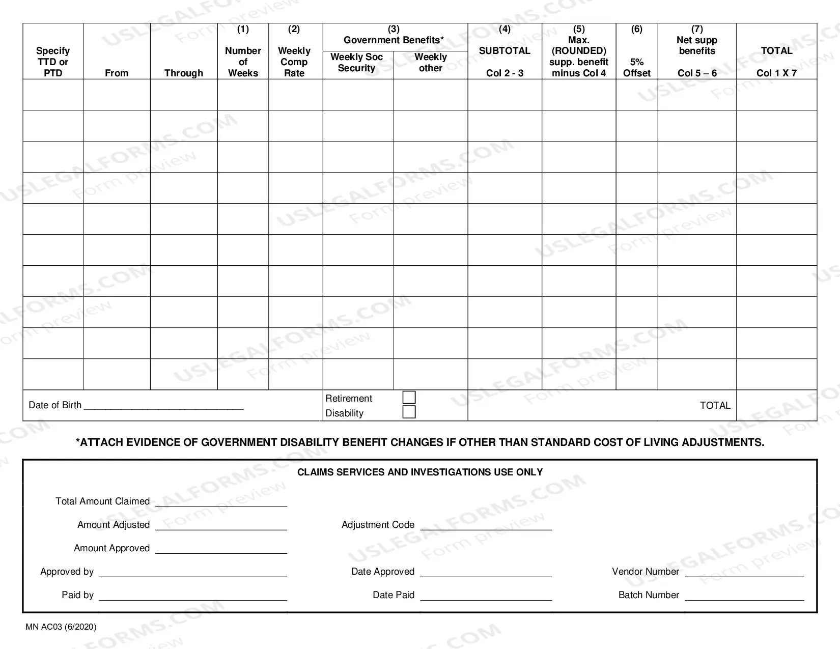 Preview Annual Claim Supplementary Benefits for Workers' Compensation