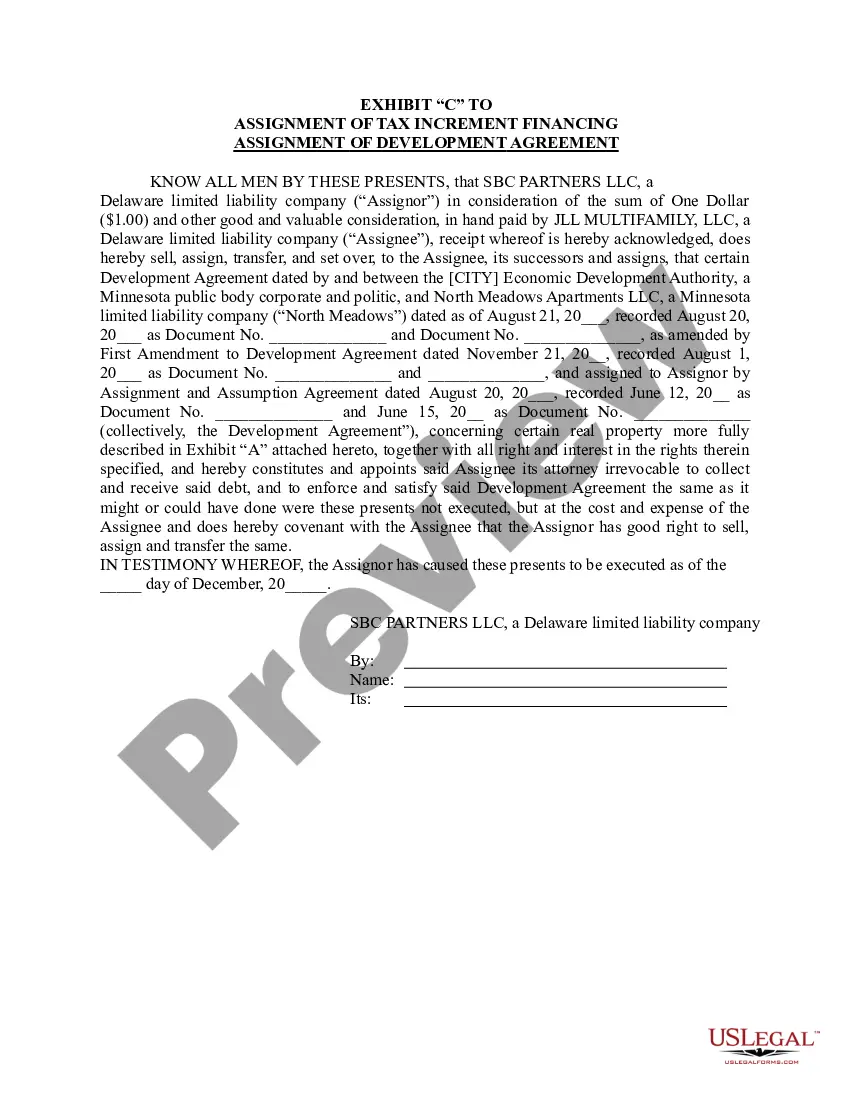Preview Assignment of Tax Increment Financing