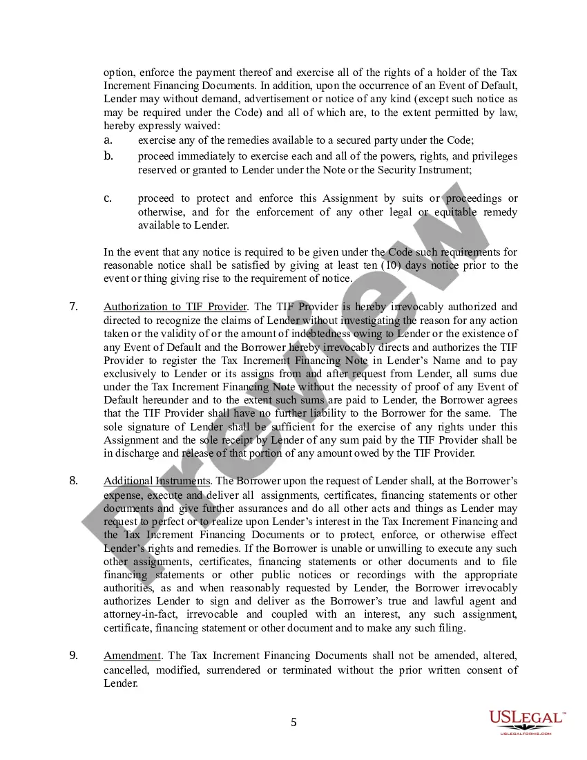 Preview Assignment of Tax Increment Financing