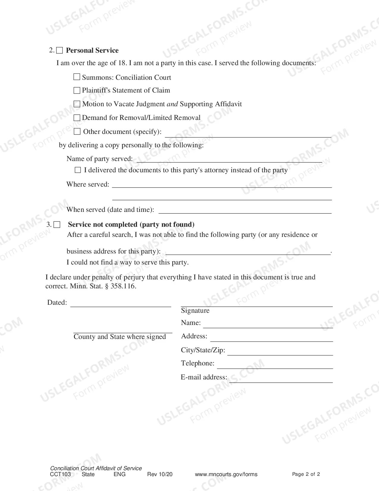Preview Affidavit of Service - Conciliation Court