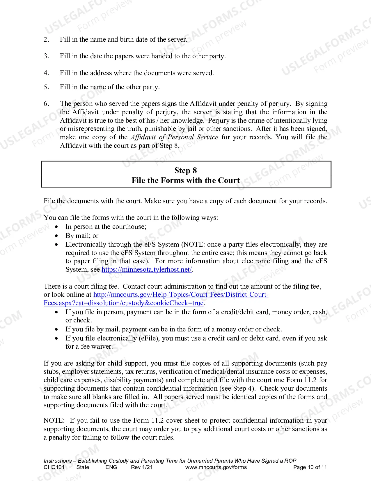 Preview Instructions - Request to Establish Child Custody and Parenting Time
